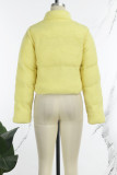 Yellow Casual Solid Cardigan Zipper Turtleneck Outerwear