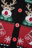 Black Casual Patchwork Buttons V Neck Outerwear