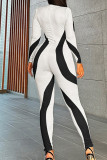 Black Sweet Print Patchwork Zipper Half A Turtleneck Skinny Jumpsuits
