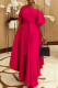 Rose Red Elegant Solid Bandage Patchwork Oblique Collar A Line Dresses