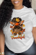 White Casual Vintage Print Patchwork O Neck T-Shirts