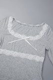 Black Sexy Solid Lace Patchwork With Bow U Neck Long Sleeve Dresses