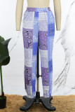 Colour Casual Print Patchwork Pocket Straight Low Waist Straight Full Print Bottoms