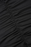 Black Casual Solid Fold Oblique Collar Long Sleeve Dresses