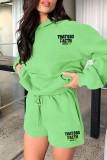 Light Green Casual Letter Print Basic Hooded Collar Long Sleeve Two Pieces