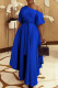 Royal Blue Elegant Solid Bandage Patchwork Oblique Collar A Line Dresses