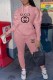 Pink Casual Print Letter Hooded Collar Long Sleeve Two Pieces