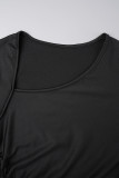 Black Casual Solid Fold Oblique Collar Long Sleeve Dresses