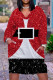 Red Black Casual Print Basic V Neck Long Sleeve Dresses