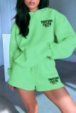 Light Green Casual Letter Print Basic Hooded Collar Long Sleeve Two Pieces