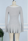 Black Sexy Solid Lace Patchwork With Bow U Neck Long Sleeve Dresses