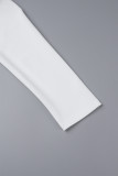Cream White Daily Elegant College Patchwork Fold Solid Color Square Collar Long Sleeve Dresses