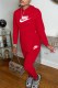 Red Casual Print Letter Hooded Collar Long Sleeve Two Pieces