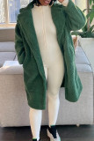 Blue Elegant Solid Patchwork Pocket Cardigan Collar Outerwear