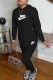 Black Casual Print Letter Hooded Collar Long Sleeve Two Pieces