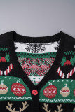 Black Casual Patchwork Buttons V Neck Outerwear
