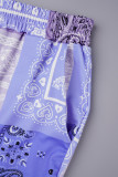 Colour Casual Print Patchwork Pocket Straight Low Waist Straight Full Print Bottoms