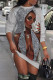 Grey Casual Print Basic O Neck Long Sleeve Dresses