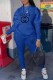 Blue Casual Print Letter Hooded Collar Long Sleeve Two Pieces
