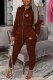 Coffee Casual Print Letter Hooded Collar Long Sleeve Two Pieces