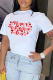 White Daily Print Patchwork Letter O Neck T-Shirts