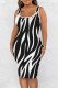 Black White Casual Print Basic U Neck Vest Dress Dresses