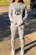 Grey Casual Print Letter Hooded Collar Long Sleeve Two Pieces