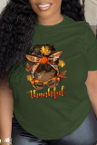 Red Casual Vintage Print Patchwork O Neck T-Shirts