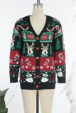 Black Casual Patchwork Buttons V Neck Outerwear