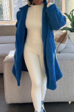 Blue Elegant Solid Patchwork Pocket Cardigan Collar Outerwear
