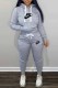 Light Gray Casual Print Letter Hooded Collar Long Sleeve Two Pieces