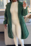 Blue Elegant Solid Patchwork Pocket Cardigan Collar Outerwear