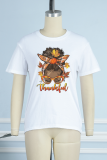Red Casual Vintage Print Patchwork O Neck T-Shirts