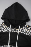 Red Street Print Patchwork Hooded Collar Long Sleeve Two Pieces
