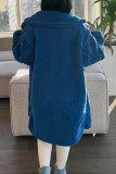 Blue Elegant Solid Patchwork Pocket Cardigan Collar Outerwear
