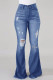 Baby Blue Fashion Casual Solid Ripped High Waist Regular Denim Jeans