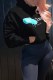 Blue Casual Street Print Letter Hooded Collar Tops
