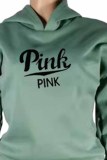 Green Casual Print Letter Hooded Collar Long Sleeve Two Pieces