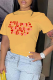 Yellow Daily Print Patchwork Letter O Neck T-Shirts
