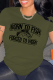 Army Green Casual Daily Print Patchwork O Neck T-Shirts