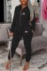 Black Casual Print Letter Hooded Collar Long Sleeve Two Pieces