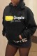 Yellow Casual Street Print Letter Hooded Collar Tops