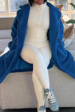 Blue Elegant Solid Patchwork Pocket Cardigan Collar Outerwear