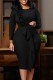 Black Casual Solid Patchwork O Neck Long Sleeve Dresses