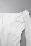 White Casual Daily Elegant Cut Out Asymmetrical Solid Color One Shoulder Regular Jumpsuits