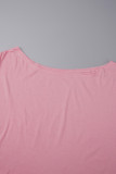 Pink Casual Solid Backless Oblique Collar Short Sleeve Two Pieces