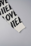 White Casual Letter Patchwork V Neck Outerwear
