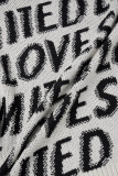White Casual Letter Patchwork V Neck Outerwear