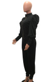 Red Casual Solid Patchwork Buttons Zipper Half A Turtleneck Long Sleeve Two Pieces