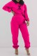 Rose Red Casual Print Letter O Neck Long Sleeve Two Pieces